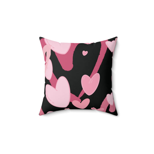 Pink Hearts Faux Suede Square Pillow