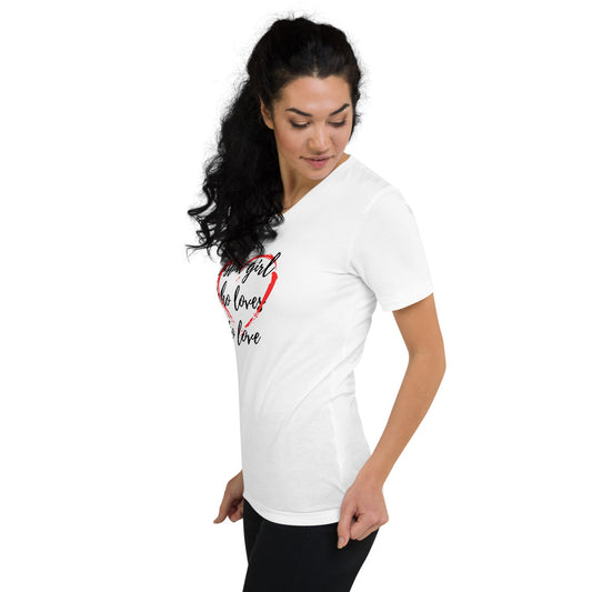 Just a Girl Who Loves to Love Women's Short Sleeve V-Neck T-Shirt