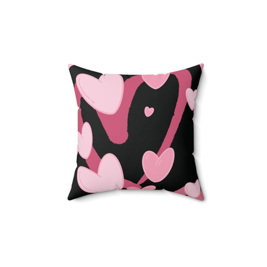 Pink Hearts Faux Suede Square Pillow