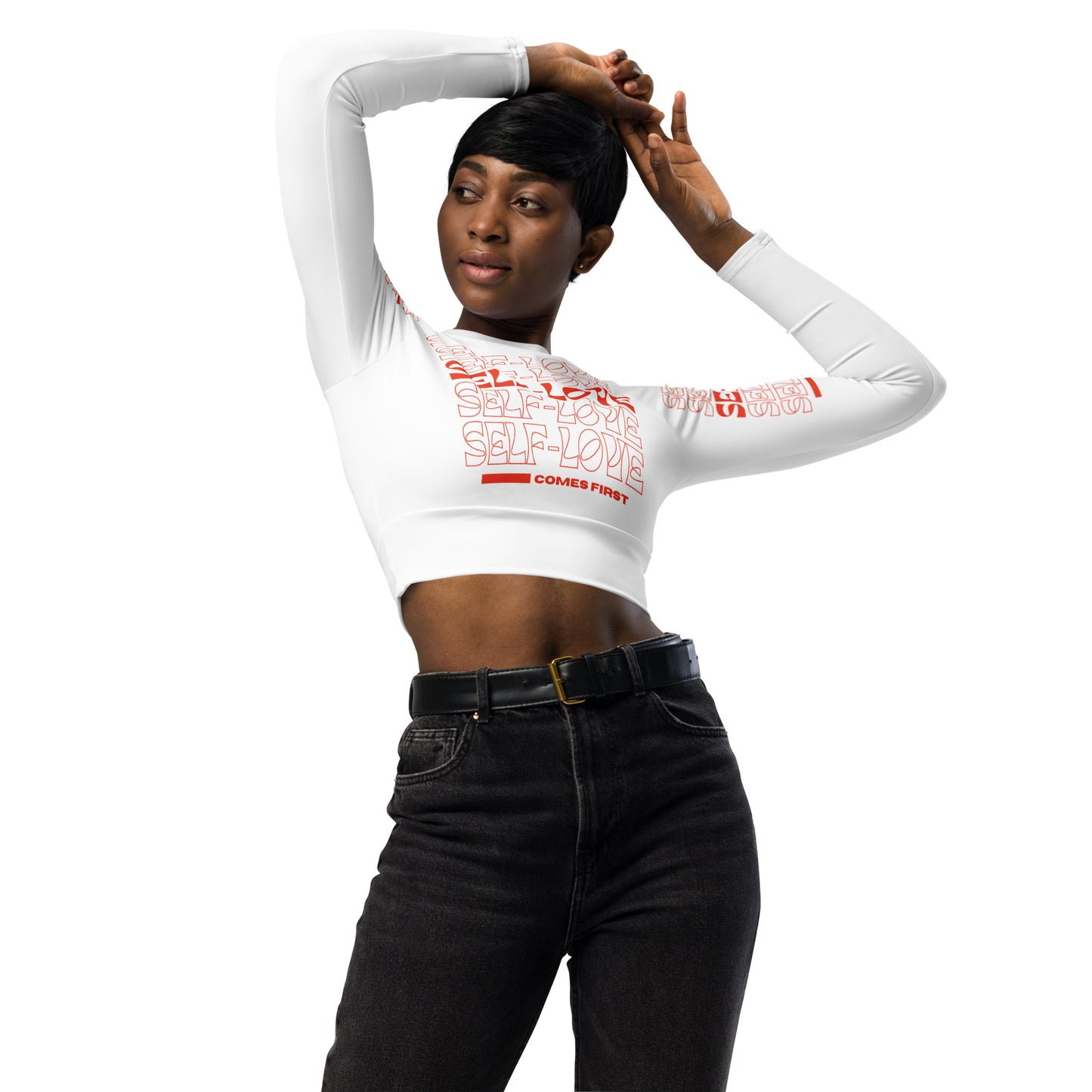 Self-Love Comes First Recycled long-sleeve crop top
