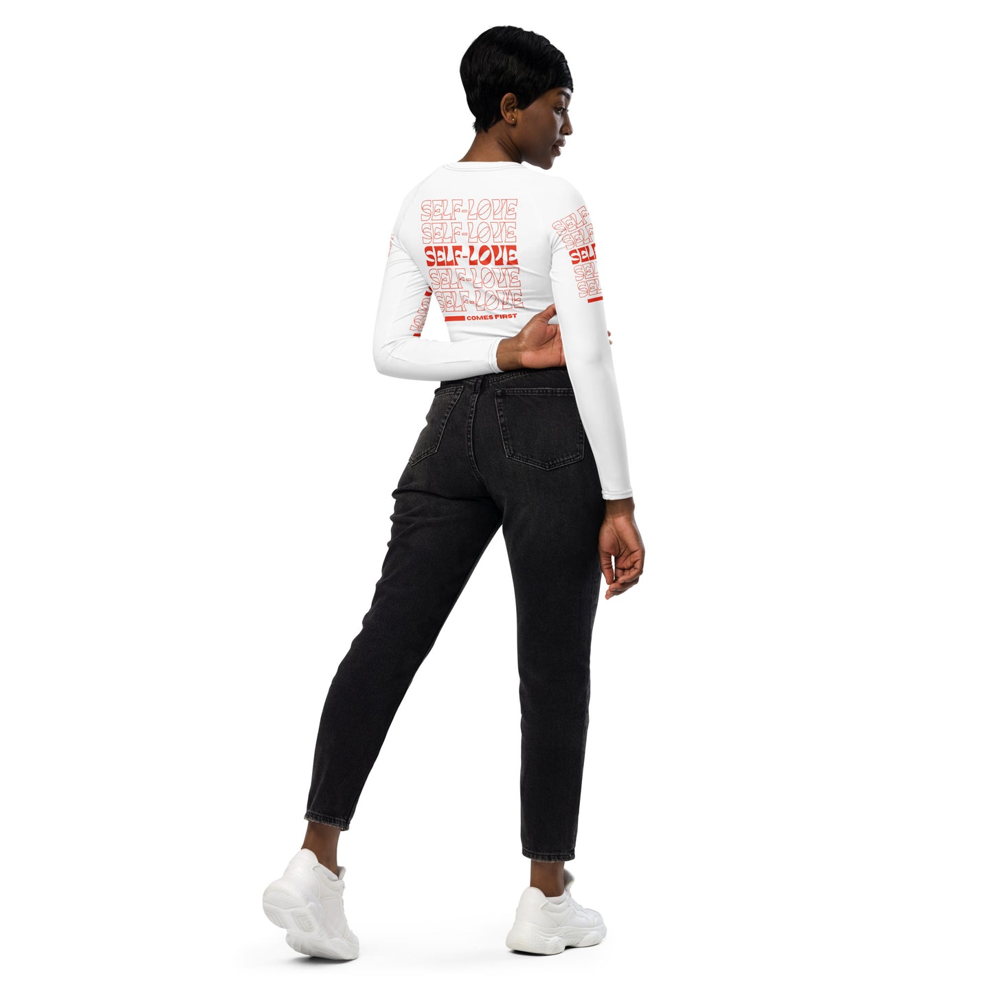 Self-Love Comes First Recycled long-sleeve crop top
