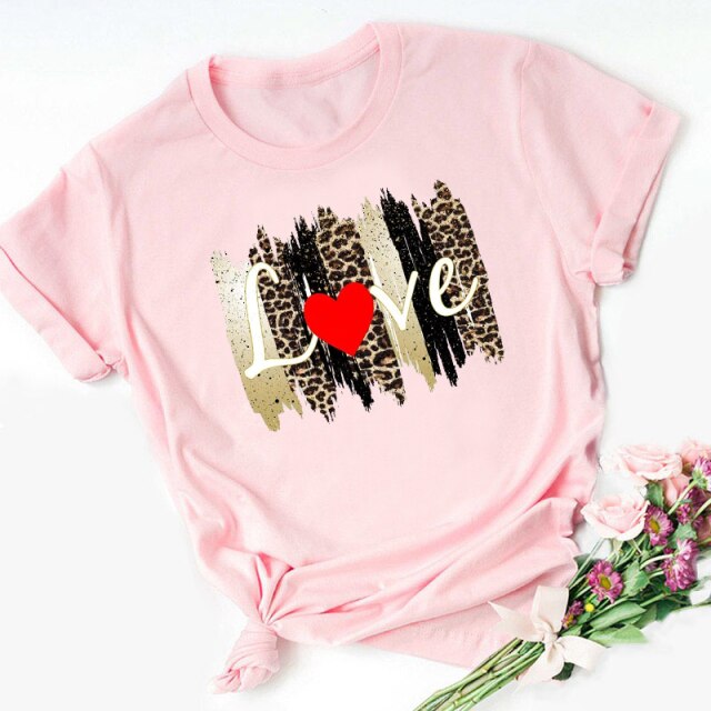 Leopard Love Heart Print Women's T-shirt