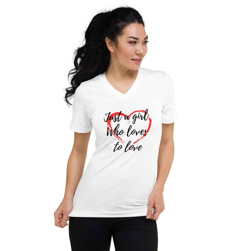 Just a Girl Who Loves to Love Women's Short Sleeve V-Neck T-Shirt