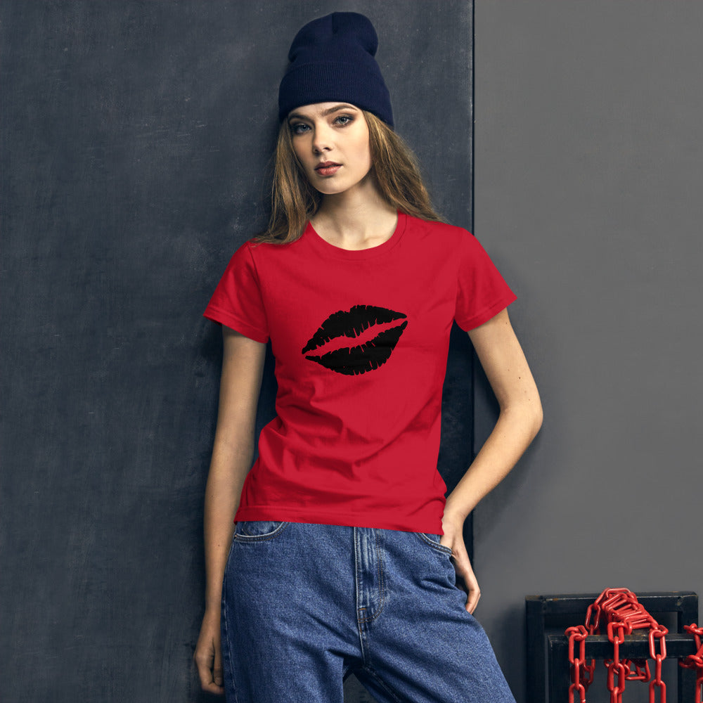 Women's short sleeve Black Lipstick Kiss