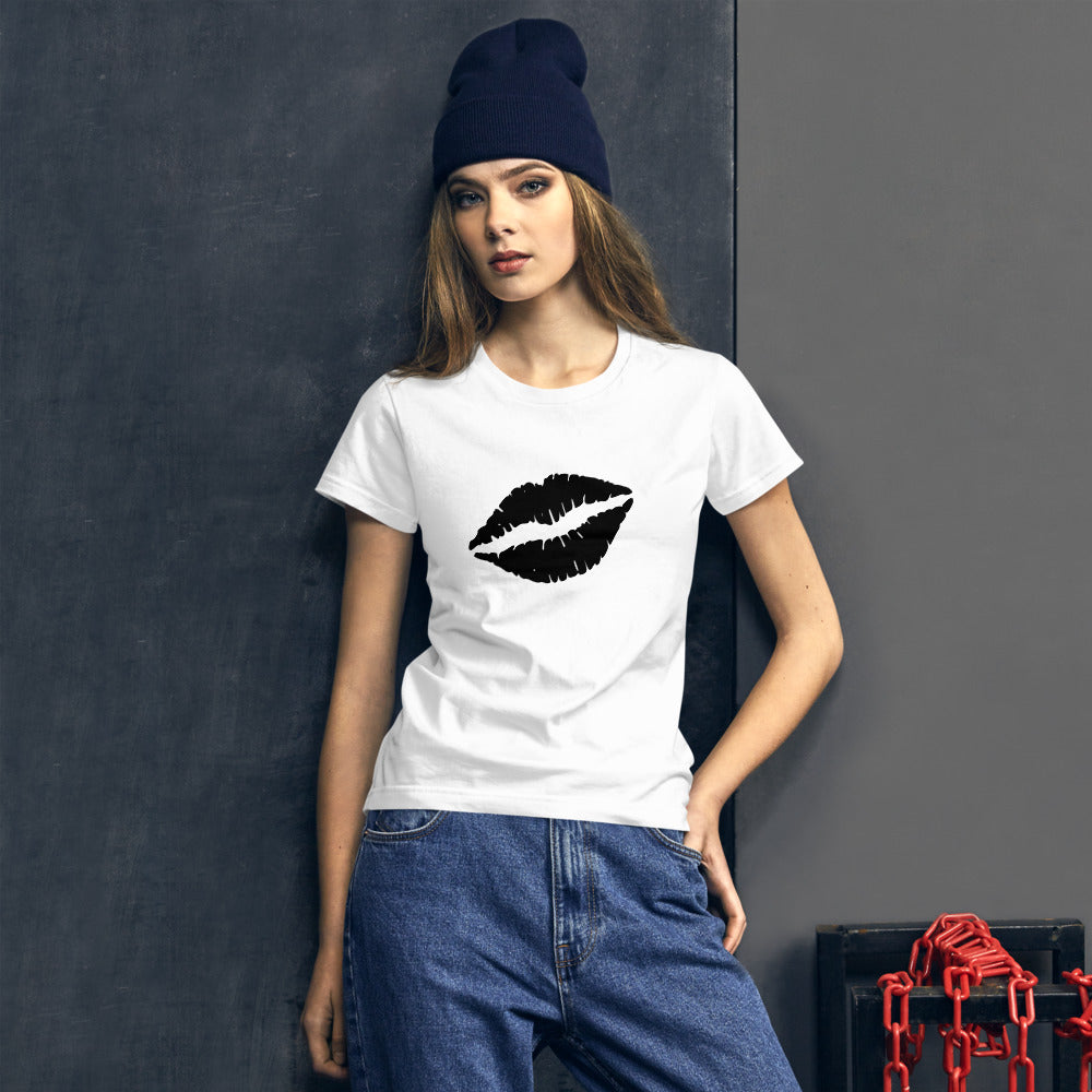 Women's short sleeve Black Lipstick Kiss